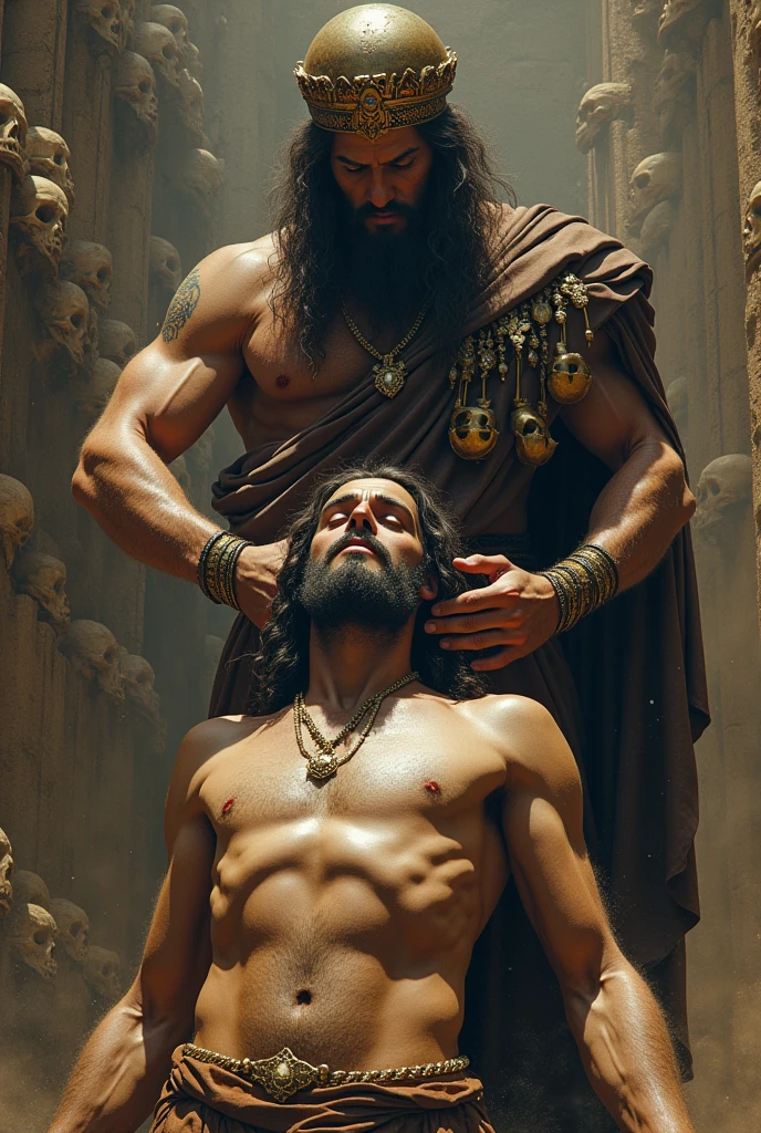 "Aryan, Alexander-the-Great-looking phrygian-cap-wearing Jewish Messiah beheading Jesus Christ as an offering for Mithra as the Third Temple is built with the skulls of the victims of the TND."