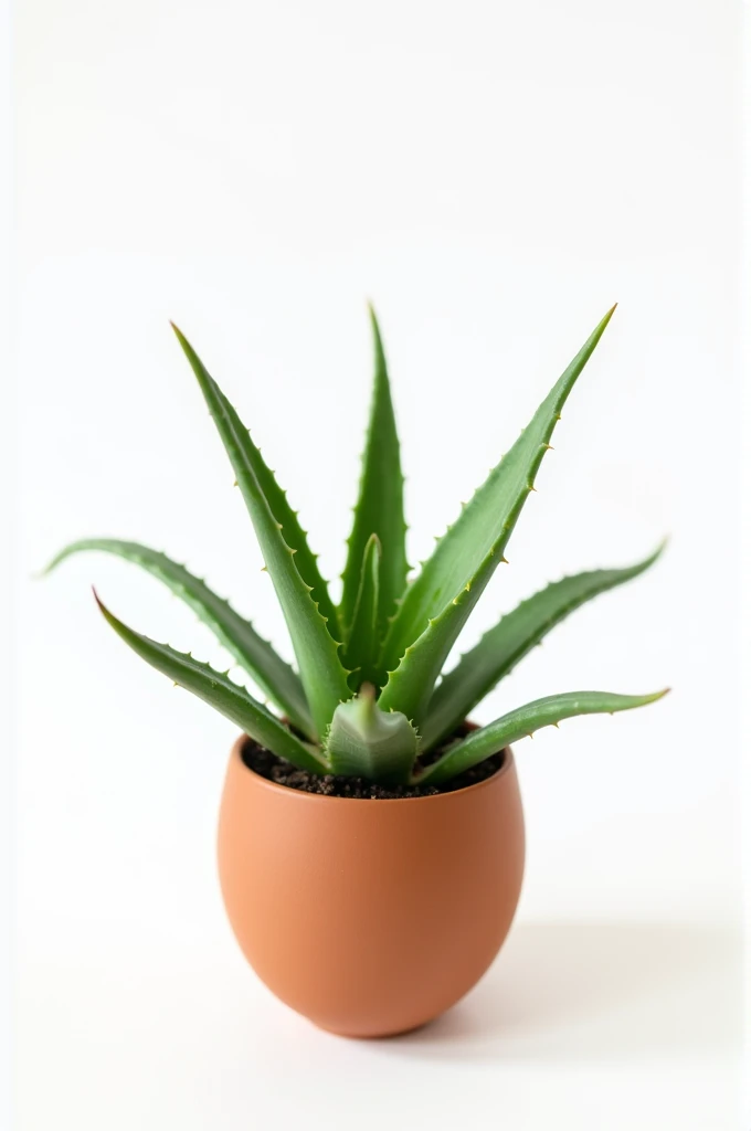 Aloe Vera   mini plant  in small  clay vase 
Full white background