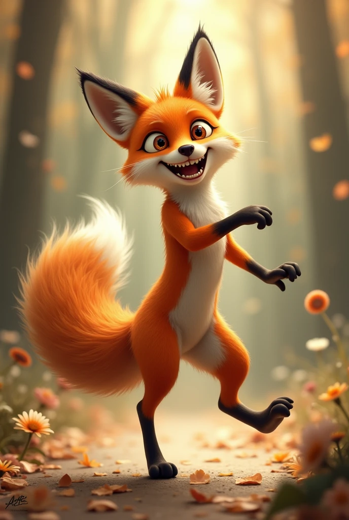 fox standing on two legs dancing
