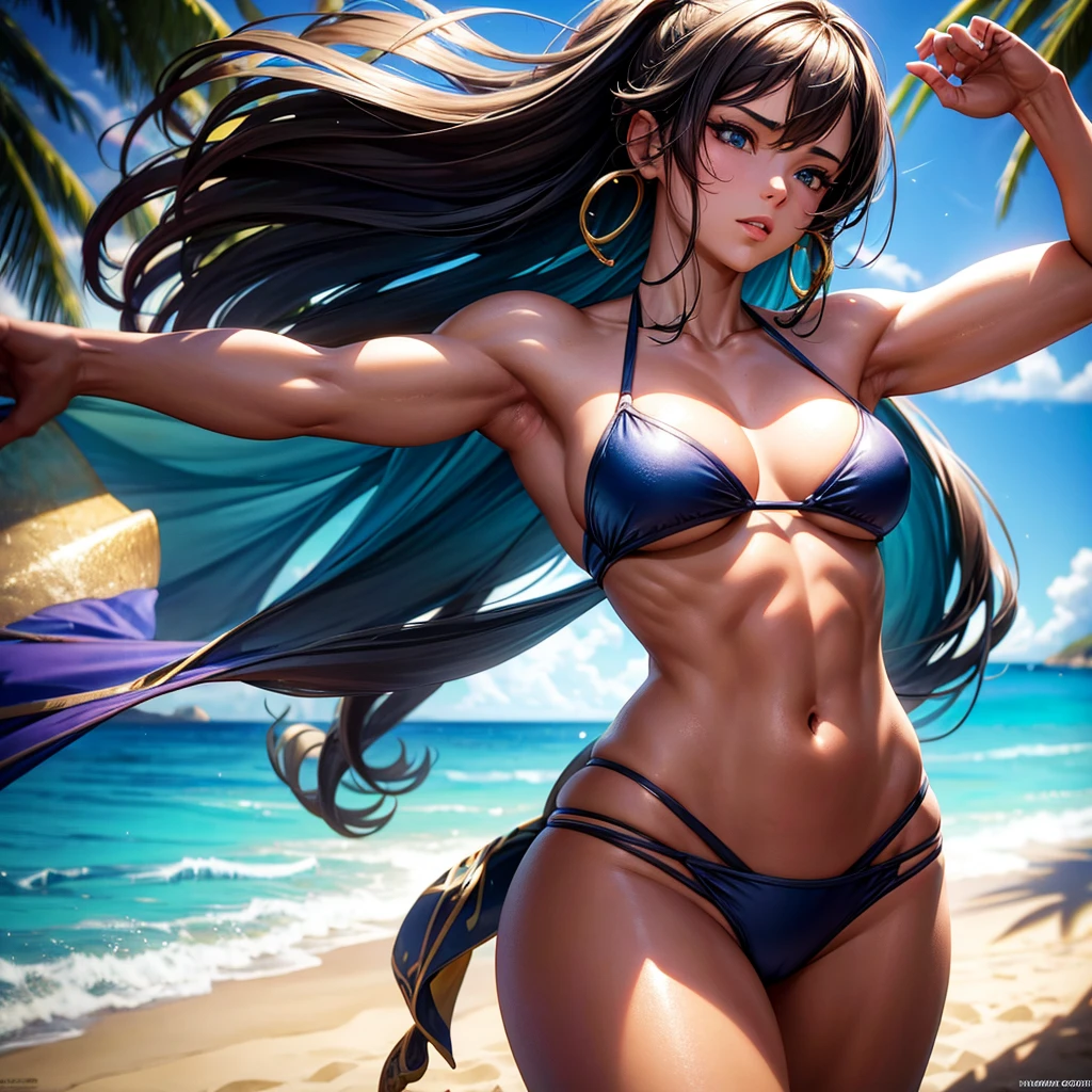 a beautiful girl wearing a skimpy bikini, extremely detailed face and body, hyper-realistic, photorealistic, 8k, highly detailed, intricate, masterpiece, volumetric lighting, chiaroscuro lighting, cinematic lighting, goddess-like beauty, flawless skin, perfect proportions, athletic physique, sensual pose, seductive expression, ocean backdrop, tropical beach setting, golden hour lighting, vibrant colors, hyper-detailed