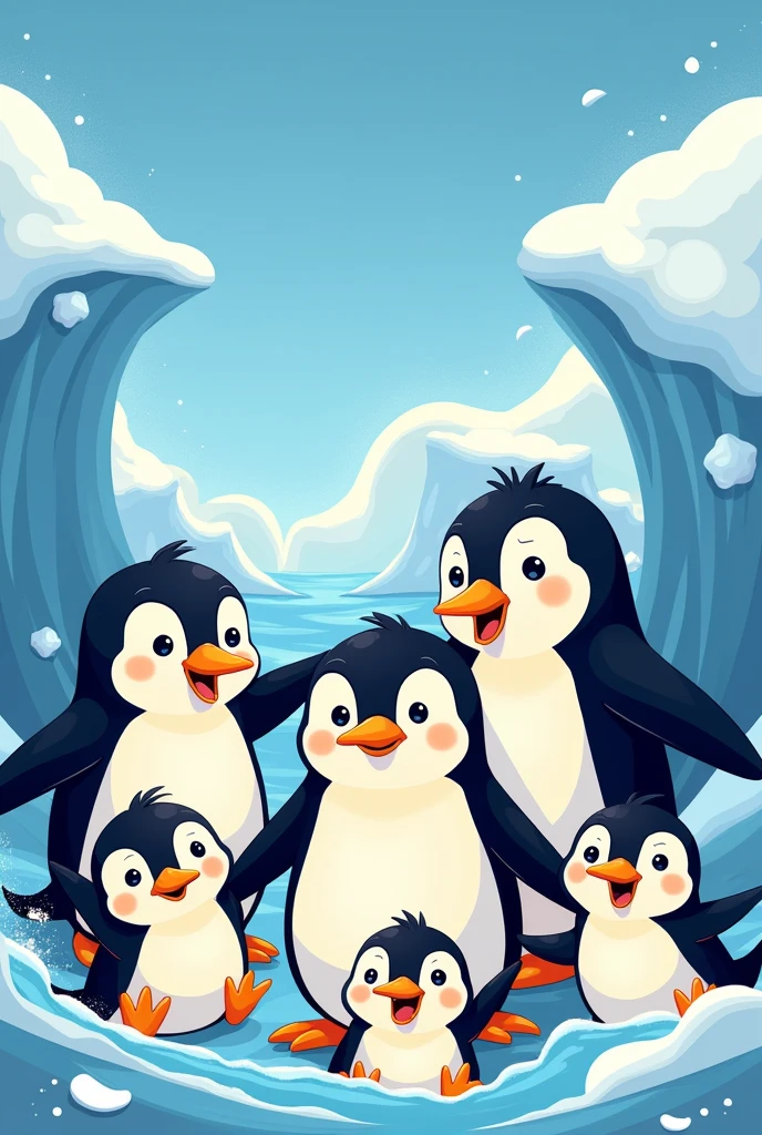 Cover of a story with the title of "Penguins" y de imagen unos Penguins en caricatura jugando