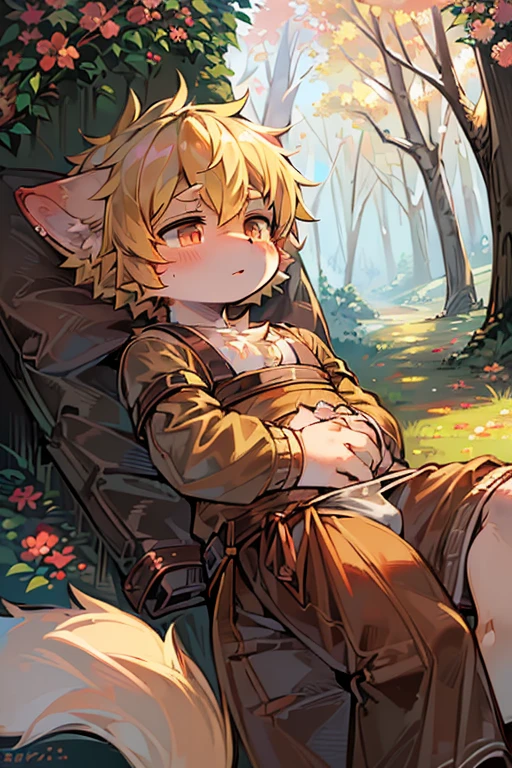 masterpiece,high quality,abstract res,number\(artwork\), From dagasi, Yes,Seizan,(Flower Charcoalo,Fluffy fur,character focus:1.1),Flower Charcoalo male cat,short hair,portrait , Bright eyes, panoramic, character focus.(Detailed background:0.7), solo, hairy, hairy male, Male focus, Masterpiece of time,high quality,abstract res,number\(artwork\), From dagasi, Yes,Seizan,(Flower Charcoalo,Fluffy fur,character focus:1.1),Human male fox,Bright eyes, panoramic, character focus.(Detailed background:0.6), solo, hairy, hairy male, Male focus, Flower Charcoal,(Hairy all over, Hairy tail)fur,A five-year-old boy,cute,Hip bulge,Toddler,Blood-red pupils,A tail with a white tip,The ends of the limbs are white,Cute meat pads,Claw,cute boys,The ear tips are orange,Big hairy ears,Hairy big tail,Reasonable composition,Pale yellow hair,adventurer clothing,Brown cloth bag,In the woods,Extremely fine water,White loincloth,Slightly reddened,Dress coolly,Blonde short hair,Thin children,Blonde hair,cute child,cute little adventurer,Be open-minded,Ultra-clear, sleeping, rainy, at night