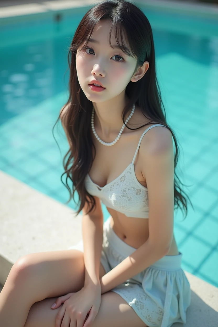 NSFW,4K,((Highest quality)),((masterpiece)),BREAK,((one girl)),(detailed),(in poolside),((One girl)),((perfect anatomy)),nsfw,((nude)),(naked),((16 years old)),((flat chest:1.57)),(stare at viewer with stern eyes:1.5),((one girl)),(bitting own lip:1.1),(angry:0.9),nose blush,(shamefull:1.2),(long hair),(beautiful hair),surprised, ((beautiful realistic face)),((skinny:1.3)),Beautiful Korean Women, Beautiful young Korean woman, Young and adorable Korean face, Gorgeous Young Korean Woman, Korean Girls, Girl cute beautiful face, Portraits of Korean female idols, Young and pretty Asian face, Cute natural anime face,Asian pretty face,((finely detailed face)),((glistening eyes)),((glistening eyes )),((large eyes)),(( pretty eyes)),(detailed),Perfect Face,((One girl)), ((clear eyes)),((show nipples)),((beautiful skin)),((A bow tie)), don't wear anything ,(upper body),(Equal left and right eyes), (nsfw:1.5),(show nipples),(don't wear anything),(nipples facing upwards), correct arm,