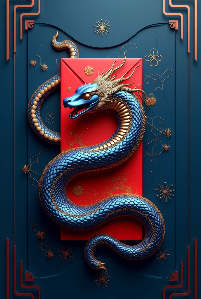 Technological 2025 snake chinese new year angpao design blue red gold