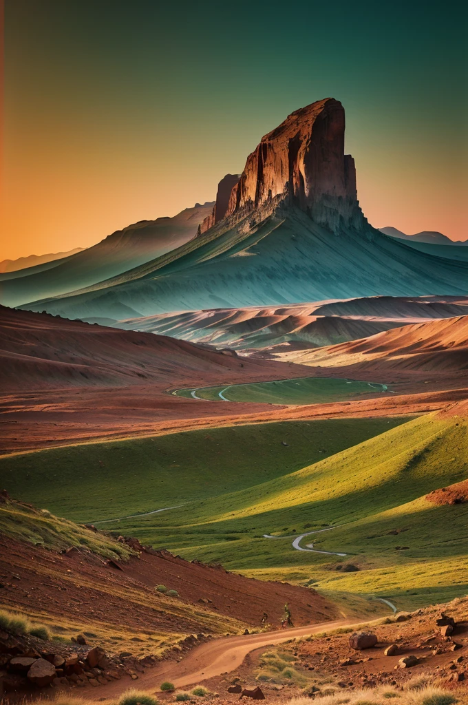 a beautiful valley on mars, lush green meadows, rolling hills, vivid colors, dramatic red sky, mountains in the distance, alien flora and fauna, surreal and otherworldly, cinematic composition, highly detailed, 8k, photorealistic, dramatic lighting, warm color tones, epic scale, sense of wonder and exploration