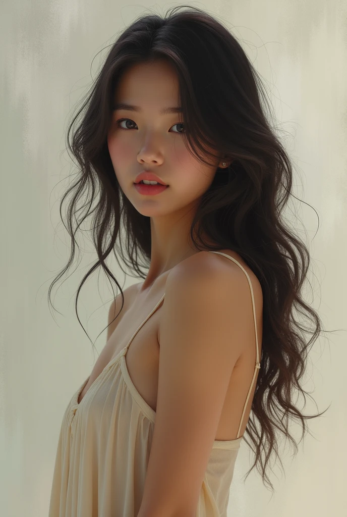 Beautiful girl with wavy long is naked