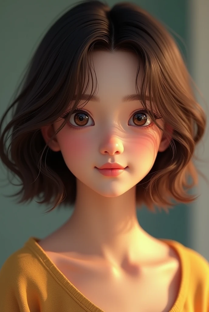 top-quality、8K Masterpiece、超A high resolution、(Photorealsitic:1.3)、Raw photo、1人、Short bob with brown hair、glowy skin、1 super beautiful college girl、((super realistic details))、portlate、globalillumination、Shadow、octan render、8K、ultrasharp、highly intricate detail、Realistic light、CGSoation Trends、Beautiful eyes、radiant eyes、Facing the camera、