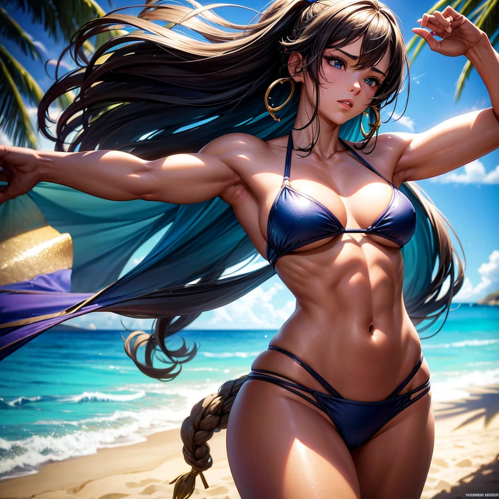 a beautiful girl wearing a skimpy bikini, extremely detailed face and body, hyper-realistic, photorealistic, 8k, highly detailed, intricate, masterpiece, volumetric lighting, chiaroscuro lighting, cinematic lighting, goddess-like beauty, flawless skin, perfect proportions, athletic physique, sensual pose, seductive expression, ocean backdrop, tropical beach setting, golden hour lighting, vibrant colors, hyper-detailed