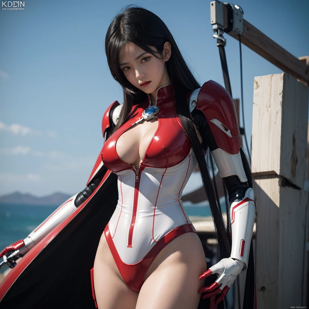 a close up of a robot with a large red and white body, a digital rendering by Krenz Cushart, pixiv, shin hanga, gurren lagan, # mecha, concept art of omegamon, mecha anime, cool mecha style, modern mecha anime, getter robo, mecha art, ferra white mecha