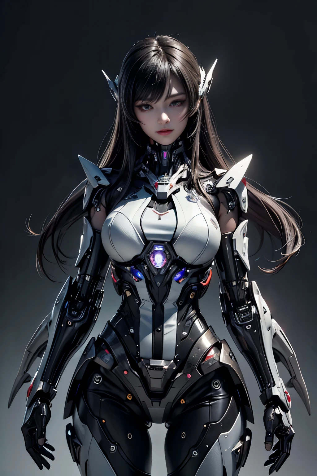 Textured skin, Super Detail, high details, High quality, Best Quality, hight resolution, 1080p, hard disk, Beautiful,(cyborgs),beautiful cyborg woman,Mecha Cyborg Girl,Battle Mode,Girl with a Mecha Body,Able to launch missiles from the chest,You can shoot a machine gun from both hands