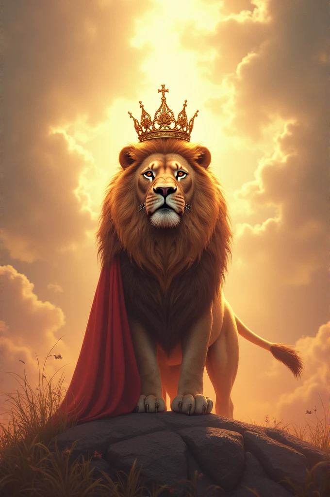 Make a poster background with the theme Jesus King of Kings, but without figures, use only a crown and a lion and young colors