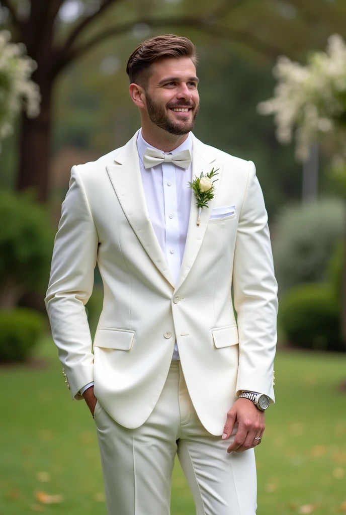 A Groom in a white suit
