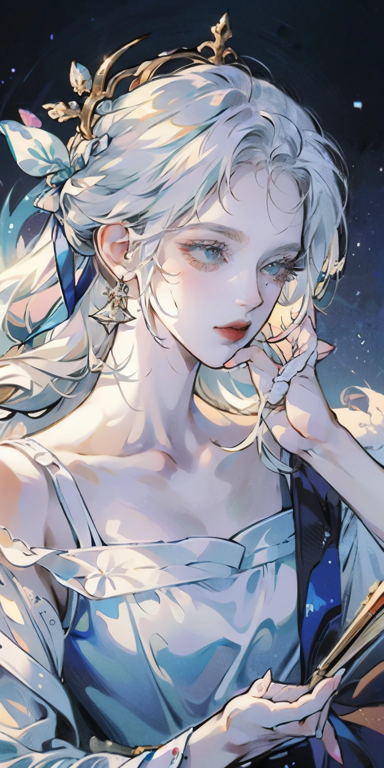 Close-up of a white-haired woman wearing a white mask, Beautiful character painting, Gu Weiss, artwork in the style of Gu Weiss, White-haired deity, author：Yang J, Epic and beautiful character art, Stunning character art, author：Fan Qi, by Wuzhun Shifan, Gu Weiss on pixiv artstation