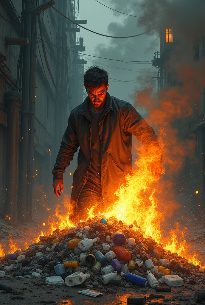 Drawing of a human burning a plastics