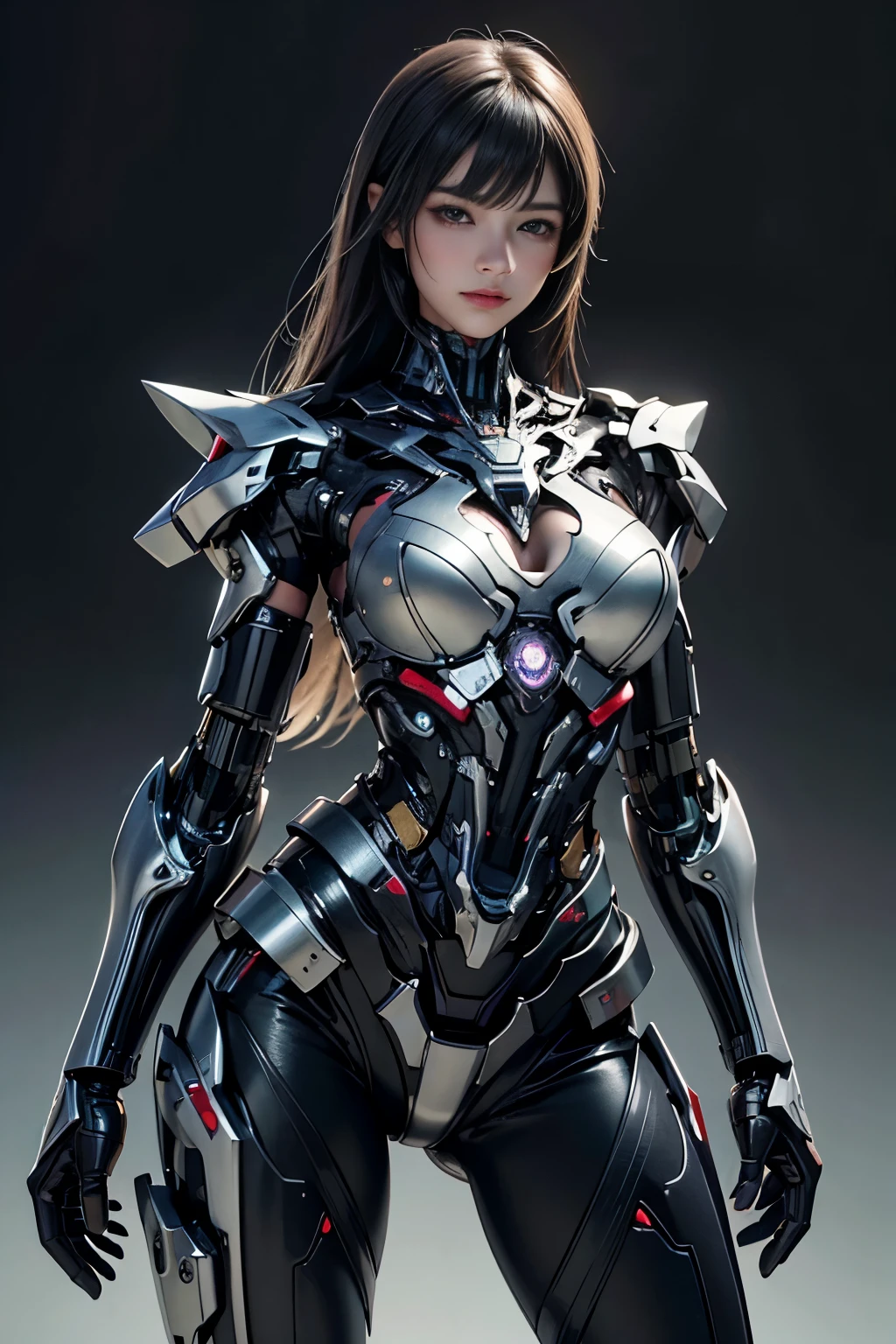 Textured skin, Super Detail, high details, High quality, Best Quality, hight resolution, 1080p, hard disk, Beautiful,(cyborgs),beautiful cyborg woman,Mecha Cyborg Girl,Battle Mode,Girl with a Mecha Body,Able to launch missiles from the chest,You can shoot a machine gun from both hands