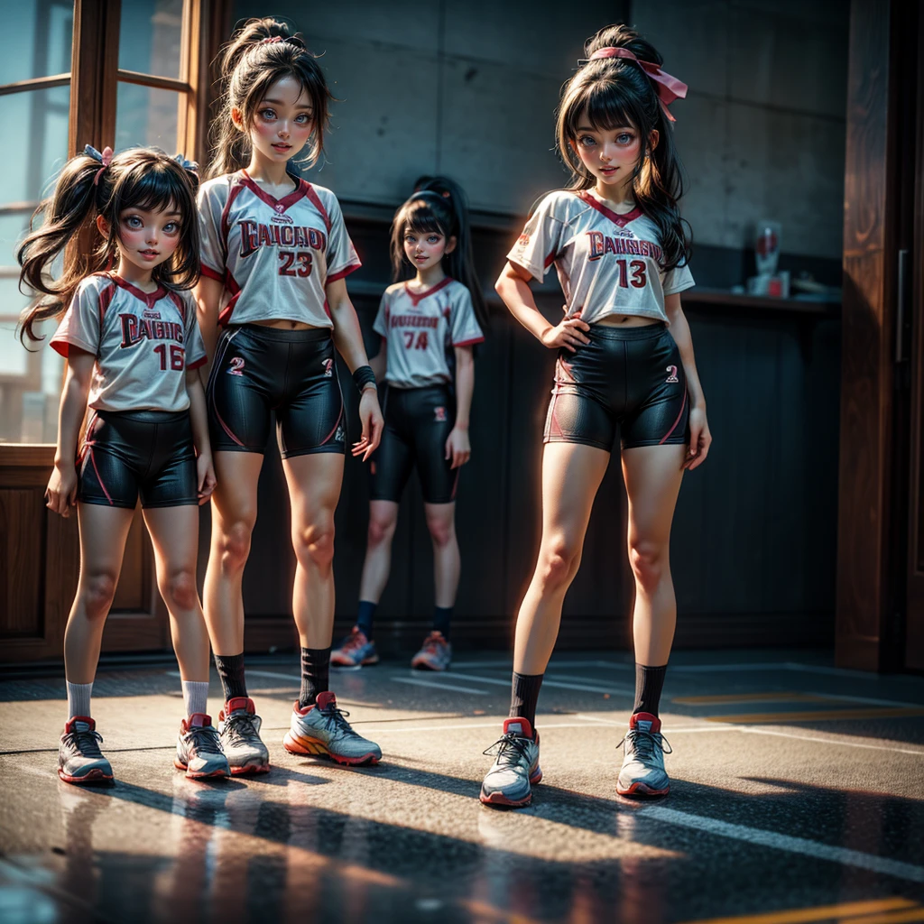 ExtremelyDetailed (((Athletes Team Tiny Girls in a row:1.4))), Childish perfect face, Reflective Eyes, Detailed(Delicate Clothing textures), Corrected Leg to Foot Line, Corrected Perfect Hand, Dynamic Joyful Expressions LifeLike Rendering, ((Specular Reflection:1.28)), TopQuality 8K Ultra-detailed masterpiece (ProfessionalPhoto:1.37)(Acutance:0.8),(Luminism:1.22), ((Changing Clothes Exposed Underwear))