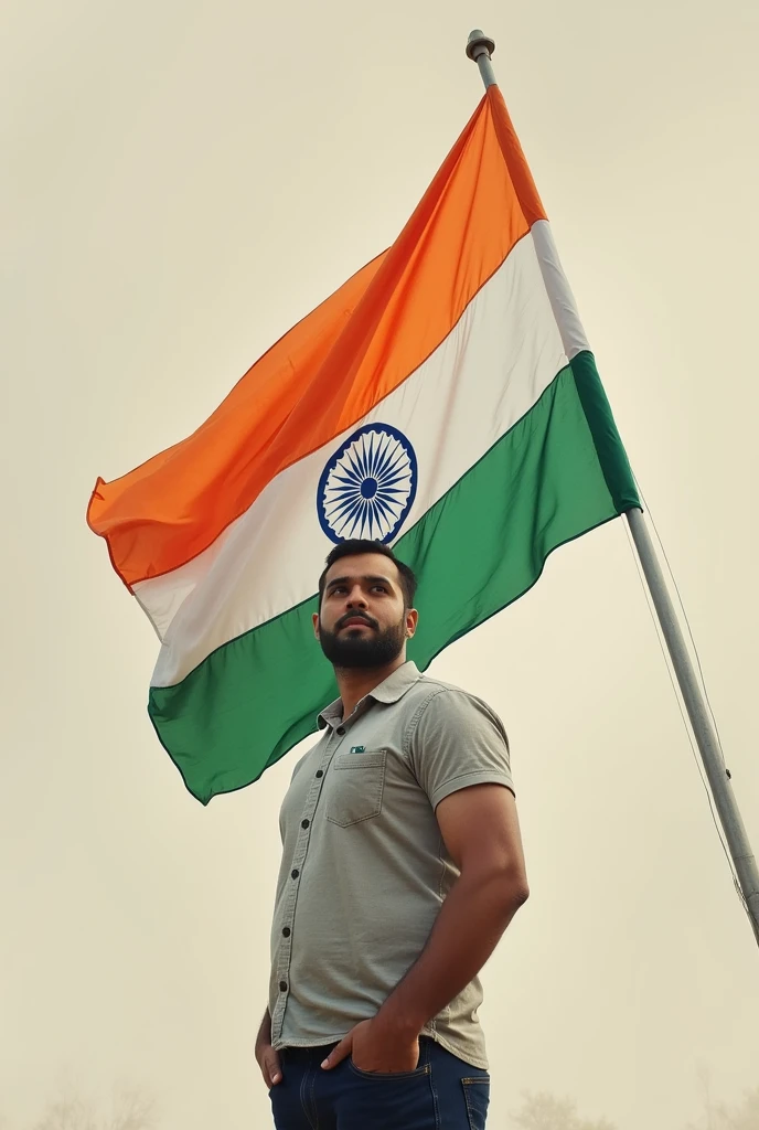 Upload my image, make me stand up holding Indian flag