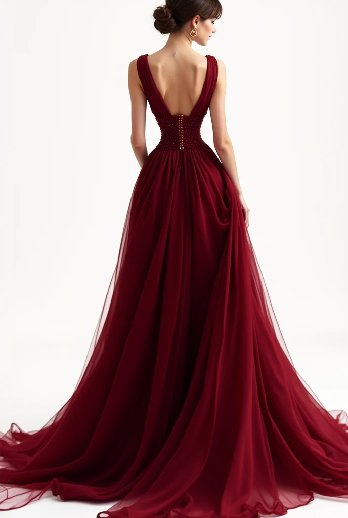 The dress is a stunning and elaborate creation. It's made of a flowing silky material, the color of deep crimson red. It's cut to be form-fitting, hugging your body, and showing off your curves. The neckline is modestly low, but it exposes just the right amount of skin to draw attention to your cleavage. The back is somewhat exposed, leaving a glimpse of your shoulder blades. The hem of the dress stops mid-thigh, just short enough to be provocative but not too revealing.