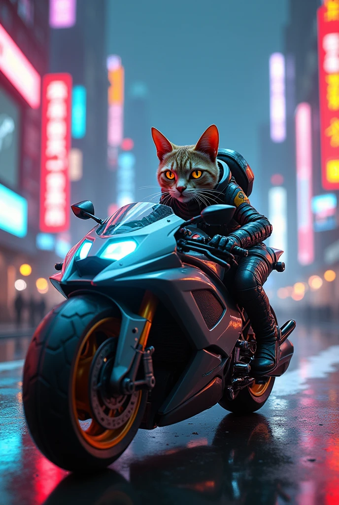 Cat Riding a Motorbike with a D-Shoulder