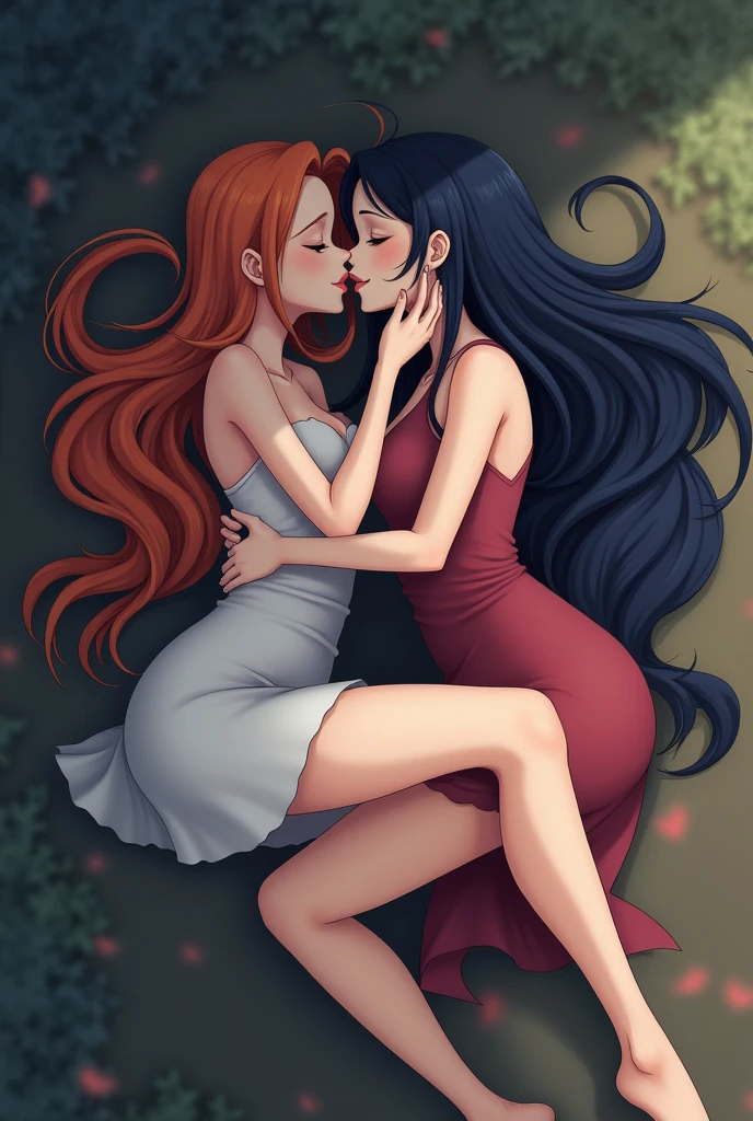 Vivi and nami lying down kissing in private