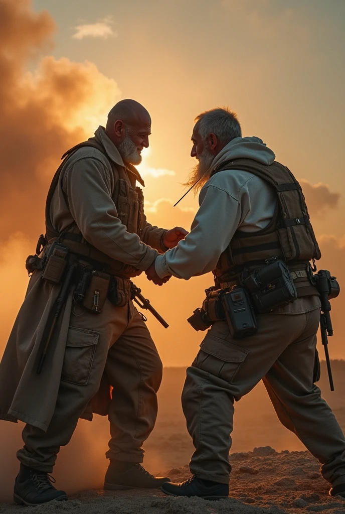 photo of two old men fighting for the country