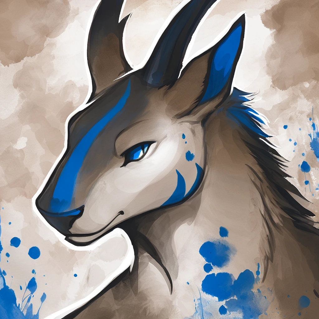 Zazak with blue white and brown color palette with background in ink and wash art style