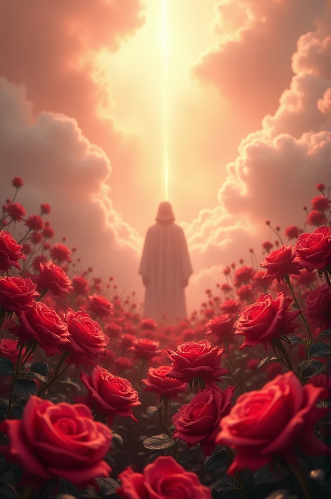 Image of heaven for deceased person with red roses