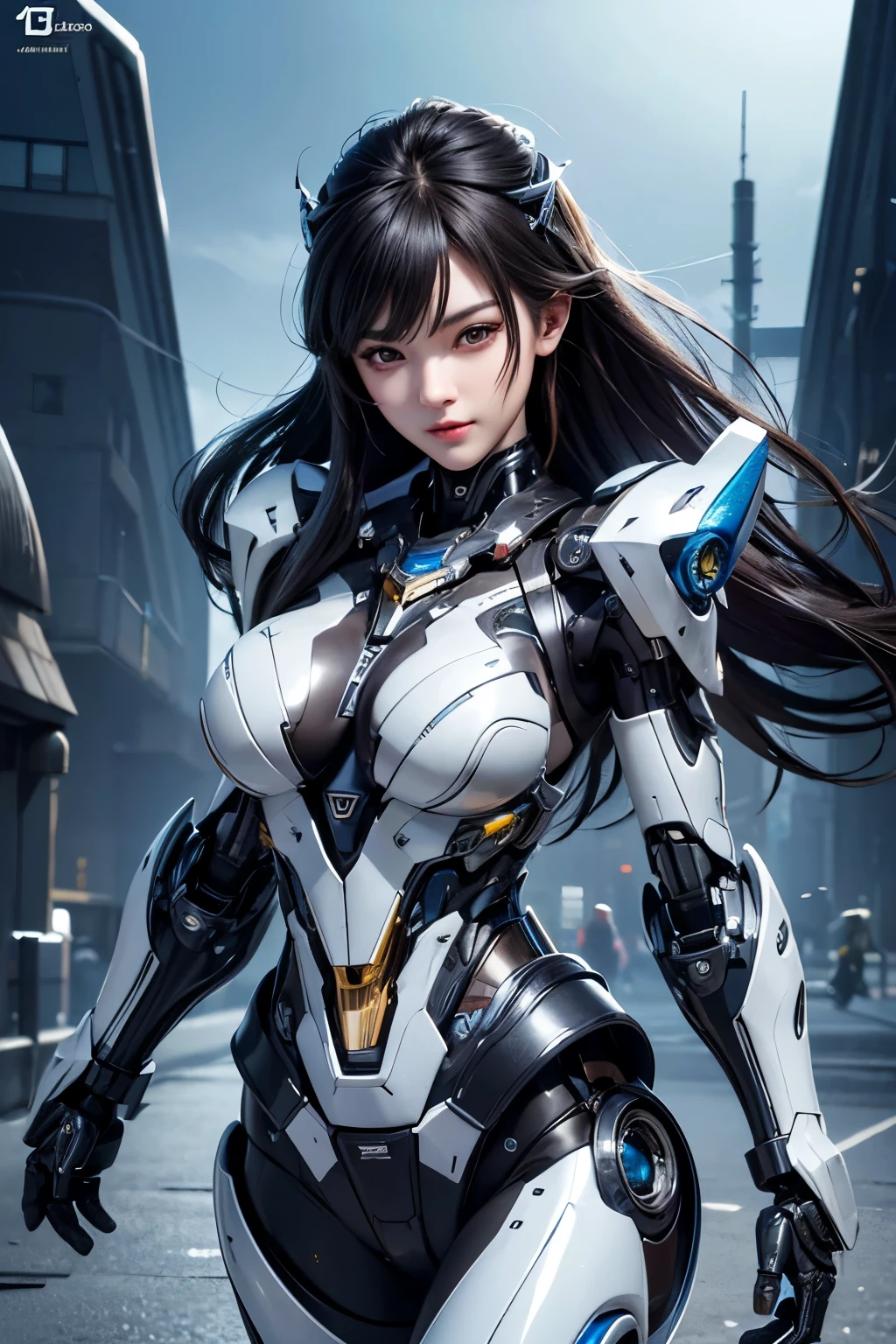 Textured skin, Super Detail, high details, High quality, Best Quality, hight resolution, 1080p, hard disk, Beautiful,(cyborgs),beautiful cyborg woman,Mecha Cyborg Girl,Battle Mode,Girl with a Mecha Body,Able to launch missiles from the chest,You can shoot a machine gun from both hands