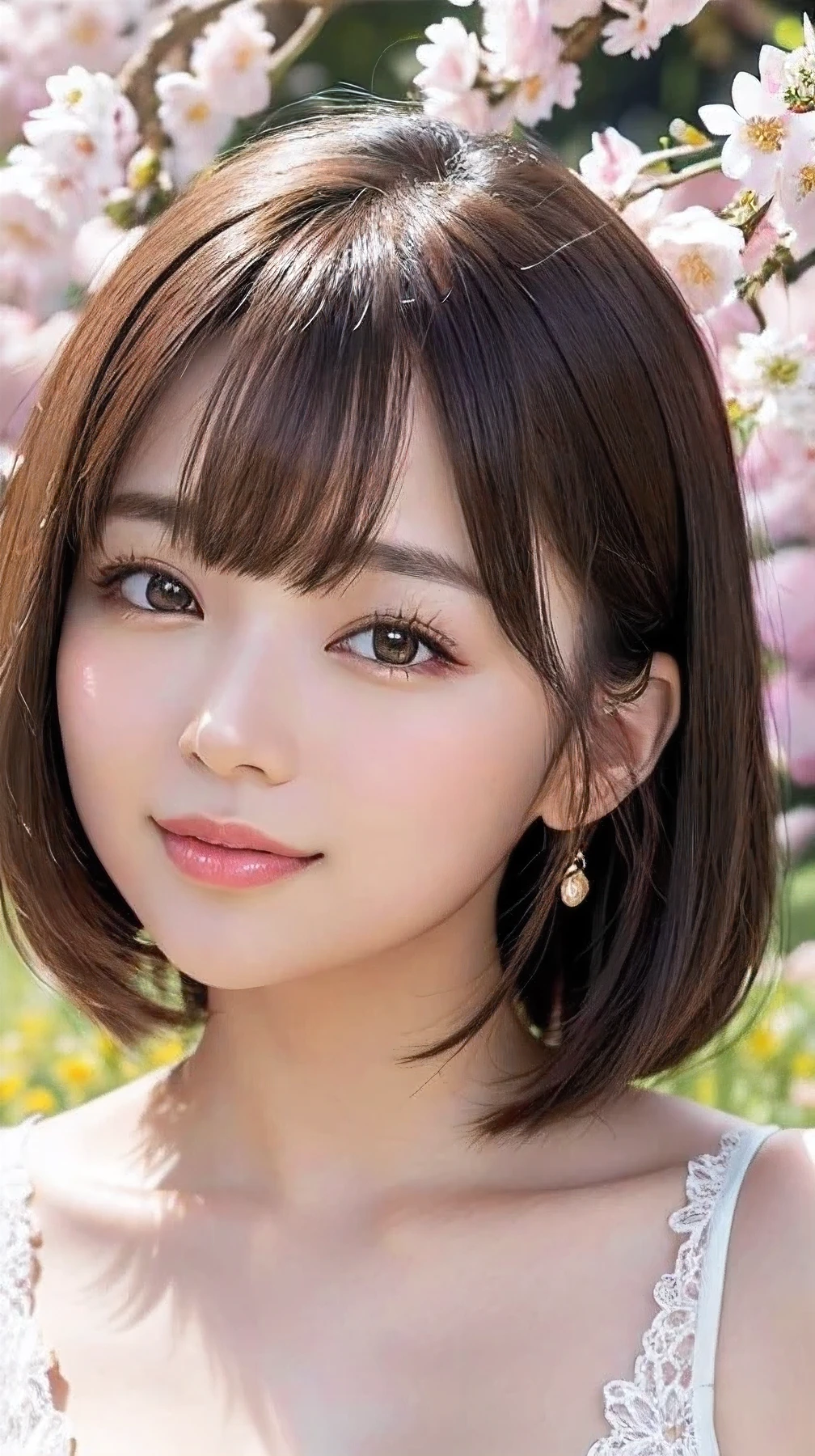 (Tabletop、Highest quality、8k、Award-winning works、Ultra-high resolution)、One Mature Woman、 (The most elegant and beautiful spring clothes:1.1)、(Background of a flower field with countless blooming flowers:1.1)、(The background is a colorful flower field:1.1)、(Perfect Anatomy:1.1)、Face close-up、Shiny and beautiful hair、Ultra HD sparkling brown eyes、(Glowing Beautiful Skin:1.1)、(Very Bright Glowing Beautiful Skin:1.1)、Beautiful glossy lips、The most romantic love mood(very bright and vivid:1.1)、(very bright and vivid:1.1)