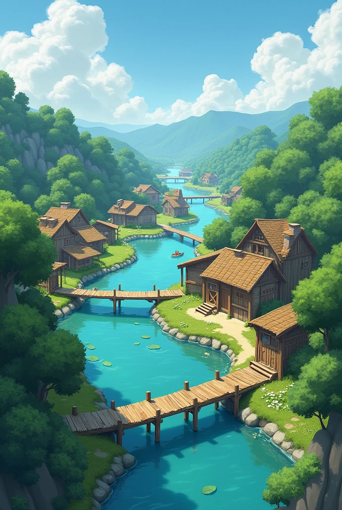 Two rivers on two sides of a village