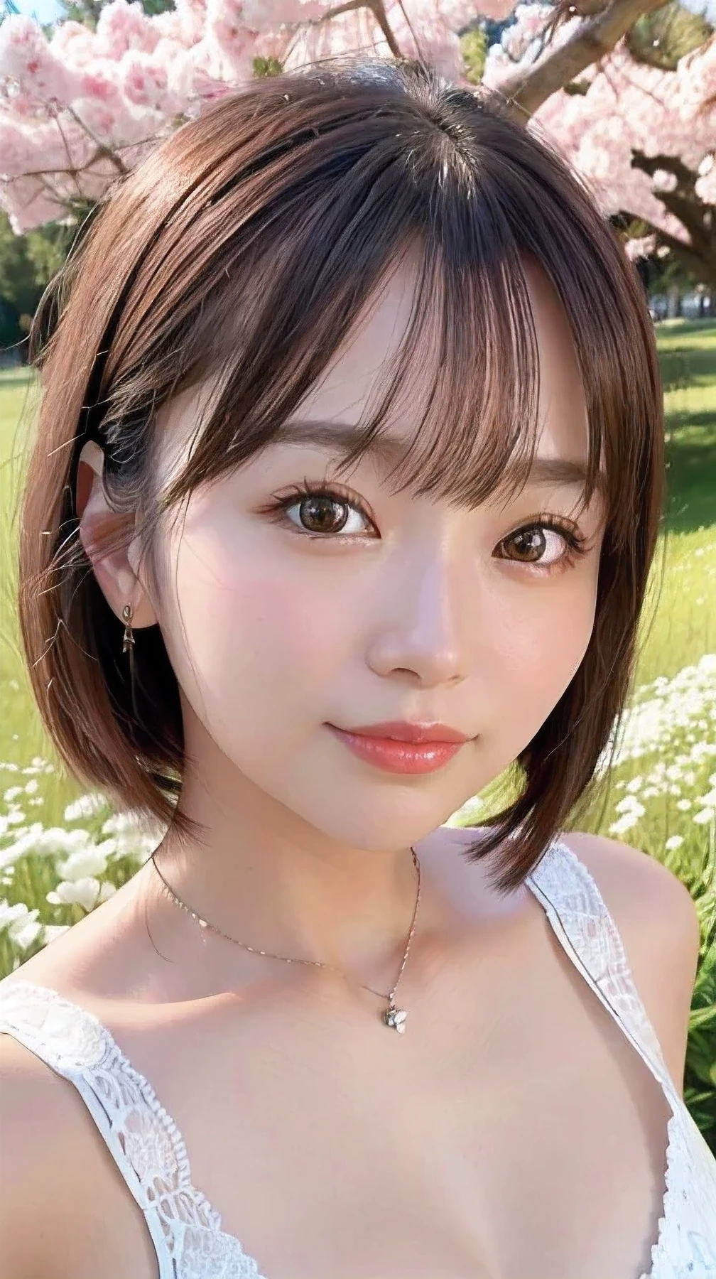 (Tabletop、Highest quality、8k、Award-winning works、Ultra-high resolution)、One Mature Woman、 (The most elegant and beautiful spring clothes:1.1)、(Background of a flower field with countless blooming flowers:1.1)、(The background is a colorful flower field:1.1)、(Perfect Anatomy:1.1)、Face close-up、Shiny and beautiful hair、Ultra HD sparkling brown eyes、(Glowing Beautiful Skin:1.1)、(Very Bright Glowing Beautiful Skin:1.1)、Beautiful glossy lips、The most romantic love mood(very bright and vivid:1.1)、(very bright and vivid:1.1)