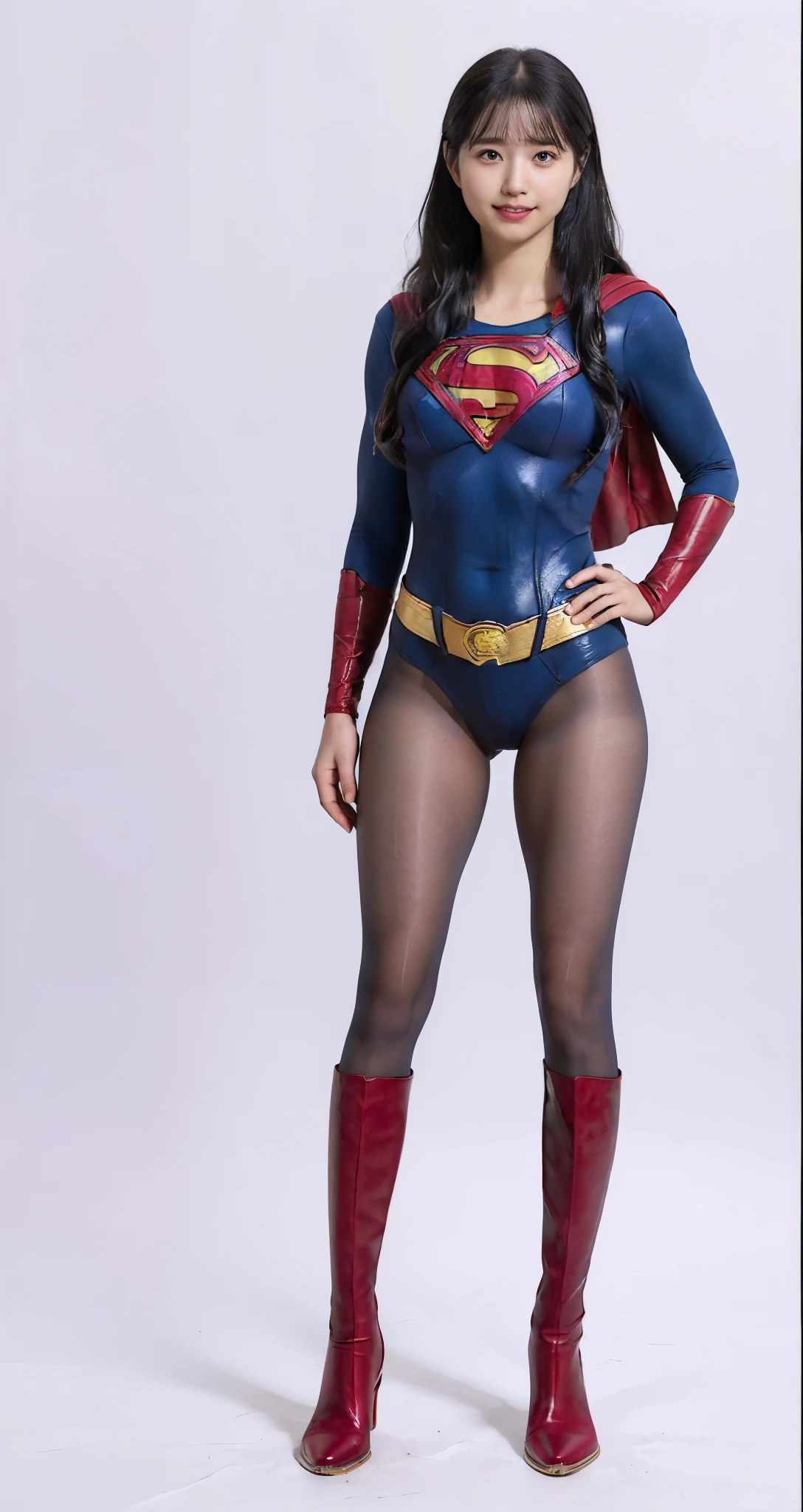 No background、(((Beautiful legs in black tights.)))、(((Legally express the beauty of your smile)))、((((Make the most of your original images)))、(((体にぴったりフィットするSupergirl Costume)))、(((Supergirl Costume)))、(((Beautiful hair with twin tails)))、(((suffering)))、(((Please wear black tights....、Wear red boots)))、((Best image quality、8k))、((Highest quality、8k、masterpiece:1.3))、(((Preserve background )))、Sharp focus:1.2、Beautiful woman with perfect figure:1.4、Slim Abs:1.2、Wet body:1.5、Highly detailed face and skin texture、8k