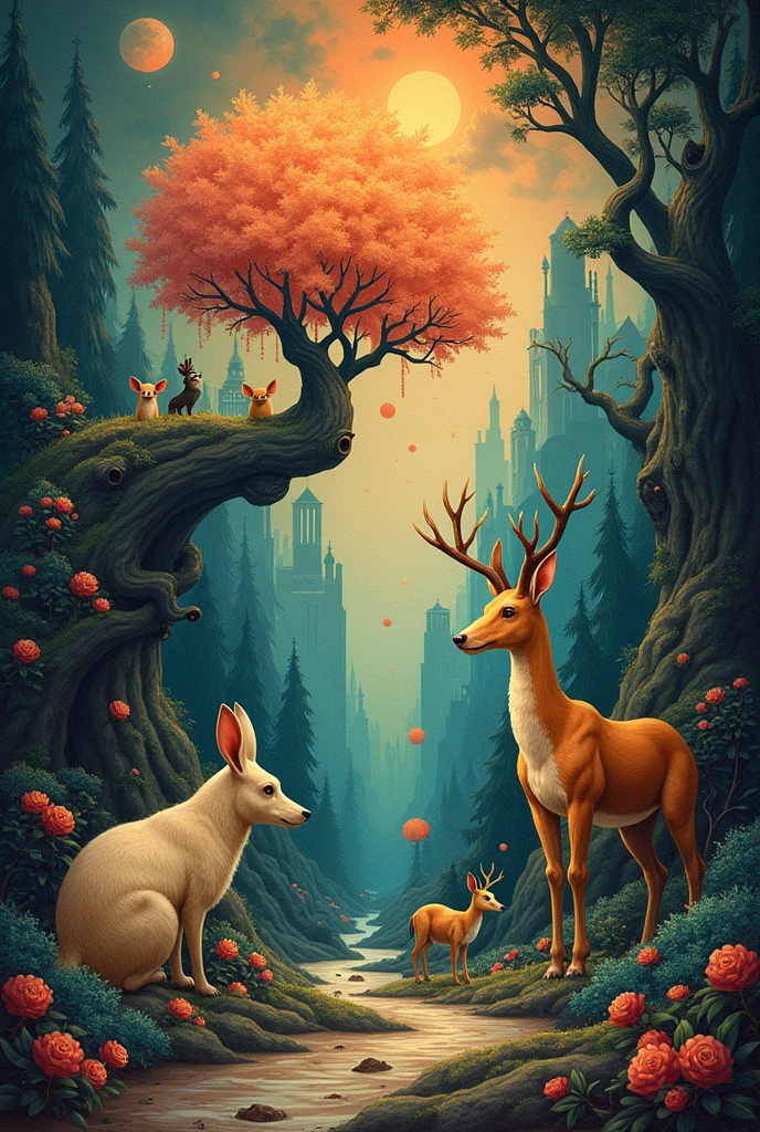 Create a picture,having 4 animals hidden in hit , make it looks like art