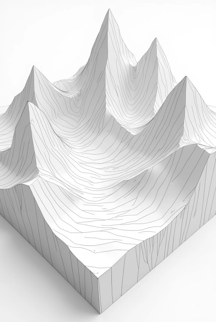 A mountain landscape model where everything remains to be colored, où seuls les contours sont réalisés pour l'instant