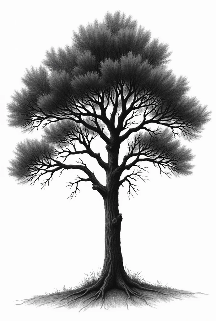 Dessin d'un bel arbre en noir et blanc