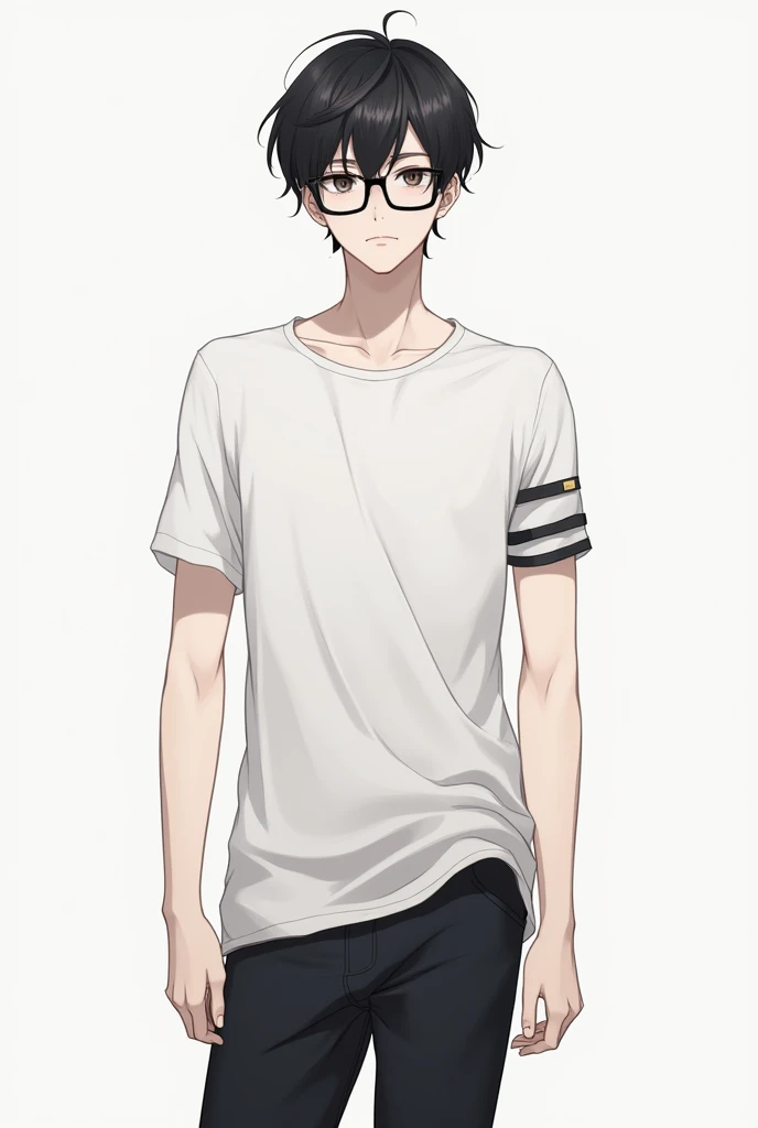 A male teenage character in a t-pose without backgrounds, with accessories like a glasses 
