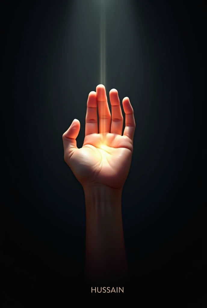 Make ha d like who want dua but hand Closed like a dome and inside the hands brightness like rayss and write 👇" a hand lefted to Allah not let down.
Make the background black in write in right corner HUSSAIN