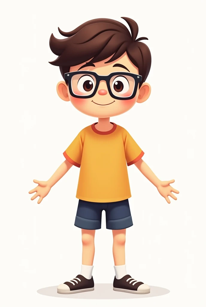 A boy character in a t-pose without backgrounds, with accessories like a glasses