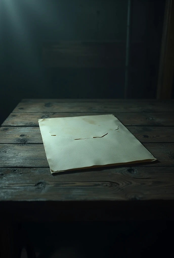 A wooden table with a closed letter on which is the question mark, mystery atmosphere
