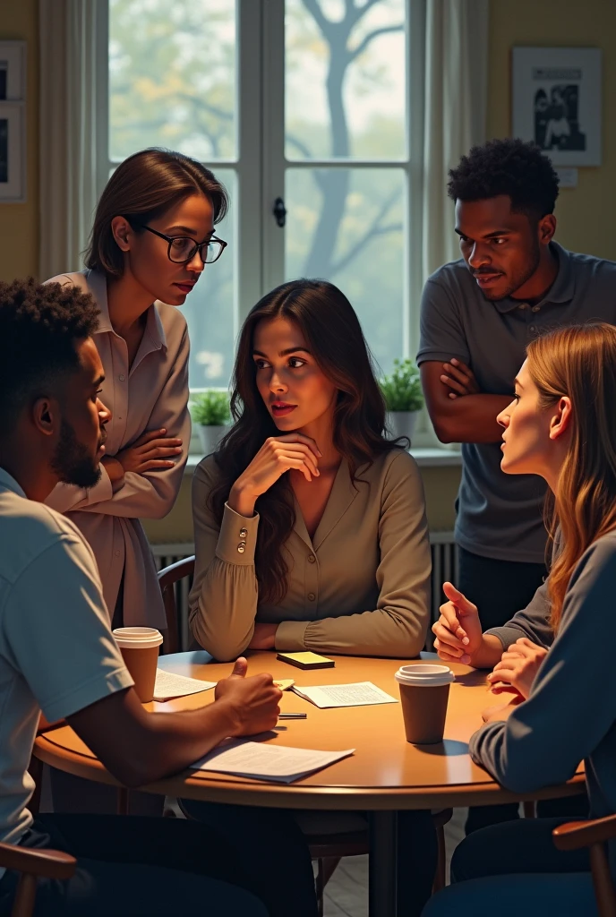 group of people discussing from the call they just heard