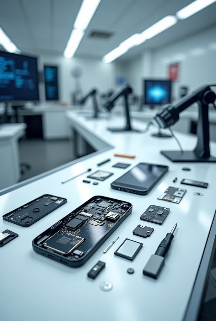 Mobile phone being repaired in a laboratory