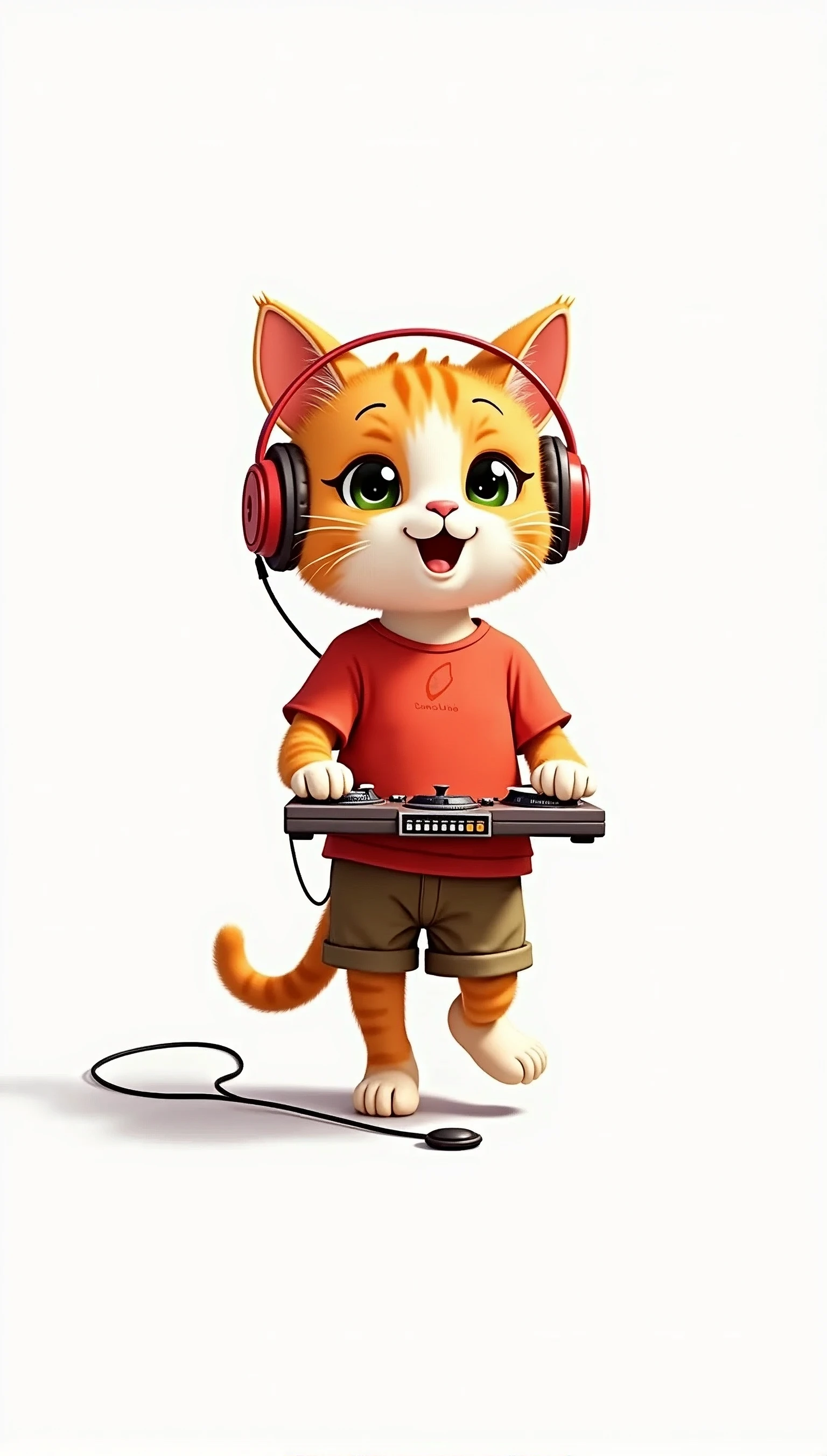 Performing music with a DJ mixer, cute cat,
