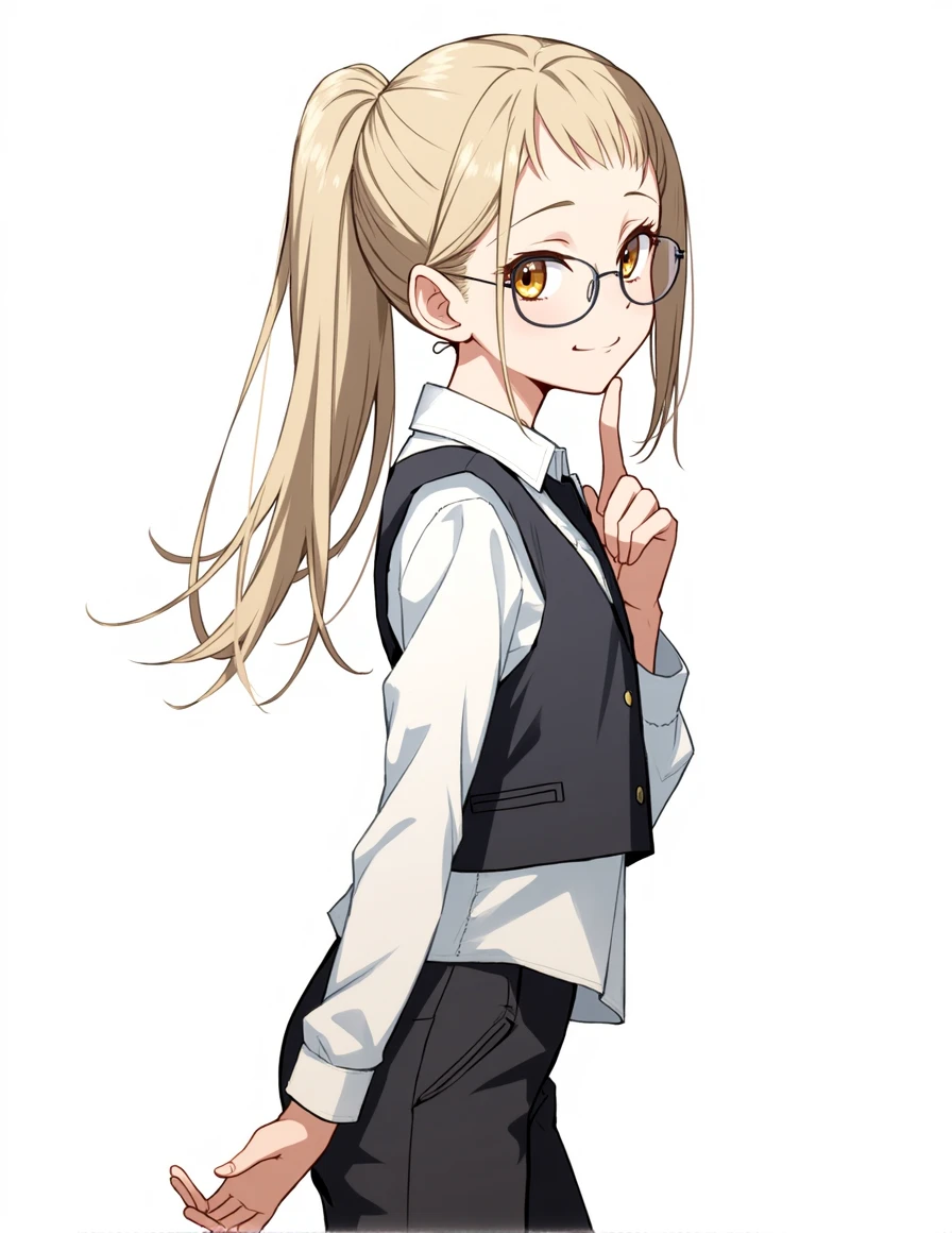 hinosawa hiro,slender,orange eyes,white eyelashes,blonde hair,long hair,hairclip,flat chest 
