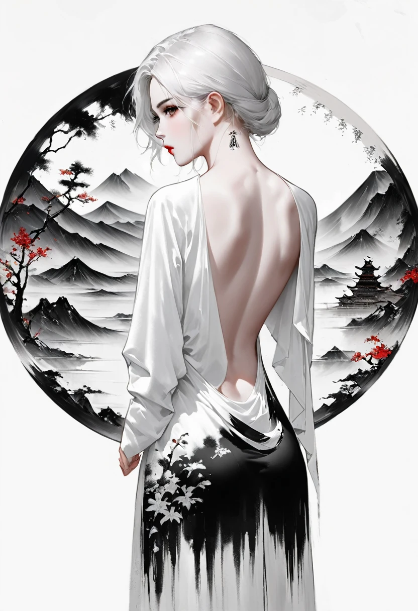 (Lots of white space:1.5)，(Lots of white space around:1.6), White background, simple, Minimalism, abstract,Freehand，Aesthetic，black and white，Ink Painting，antiquity，a mountain，A distant Back，(Back:1.7),A beautiful artistic illustration, author：Li Song, Arte no estilo de Guweiz, arte shin jinyoung, Obra-prima de Guweiz, Ross chart 1. 0, Beautiful digital illustrations, Inspired by non-WLOP, Cute and cute digital art, jingna zhang, Guweiz, Stunning digital illustrations