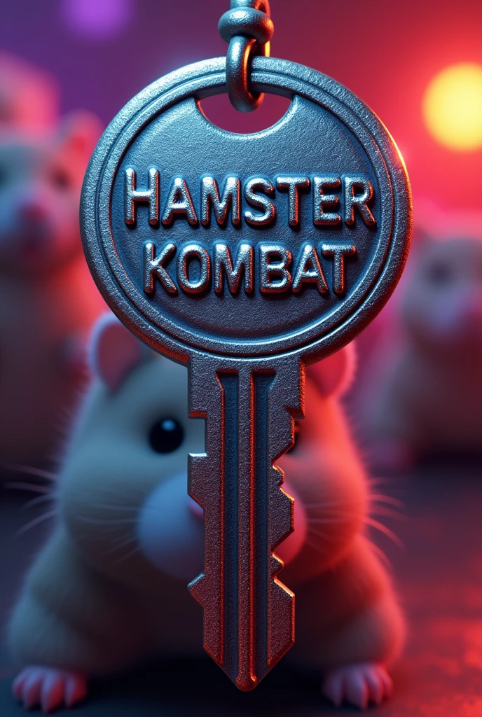 Create me a 640x360 horizontal image with blended colors in the middle and a key engraved with the words hamster kombat