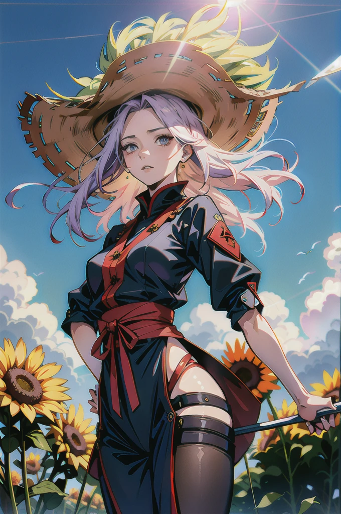 em anime 2.5D Jinx + Madara sexy Sensual seios pequenos duros decote ol com muitas borboletas clad in traditional Slavic attire, wielding a scythe as she mows through a vibrant black e borboletas field under the high summer sun, captured in a cinematic anime scene, shadows cast directly beneath her, e muitas borboletas sun-filled, colorful realism, modularity, photo realistic, ultra high quality details, great attention to the body and face, UHD, 8K , Watercolor, trending on artstation, sharp focus, studio photo