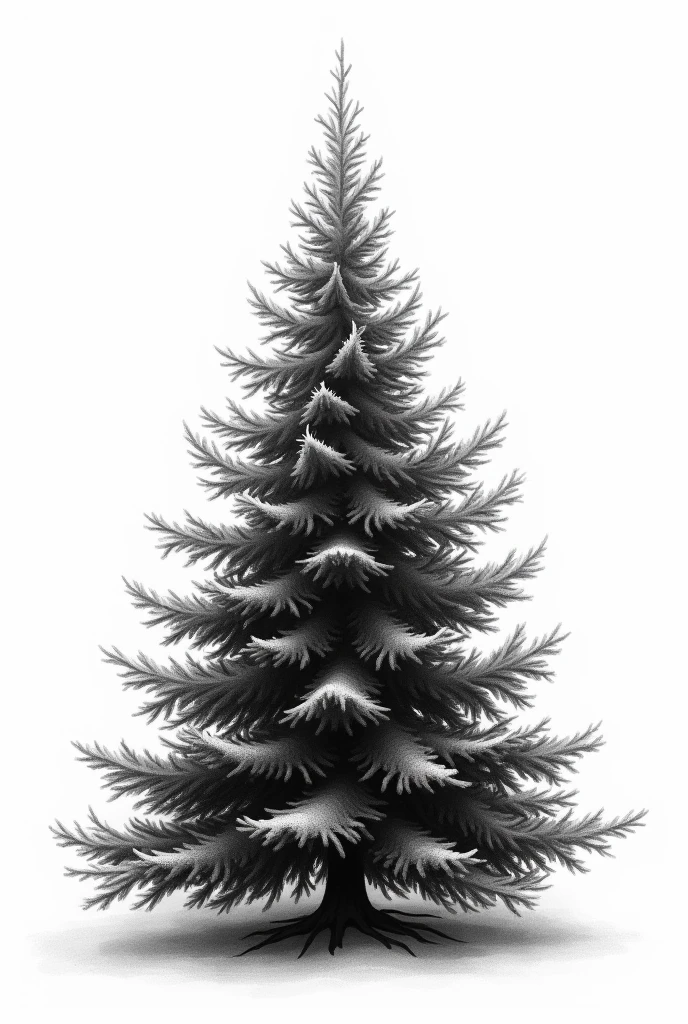 Dessin un sapin réaliste en noir et blanc