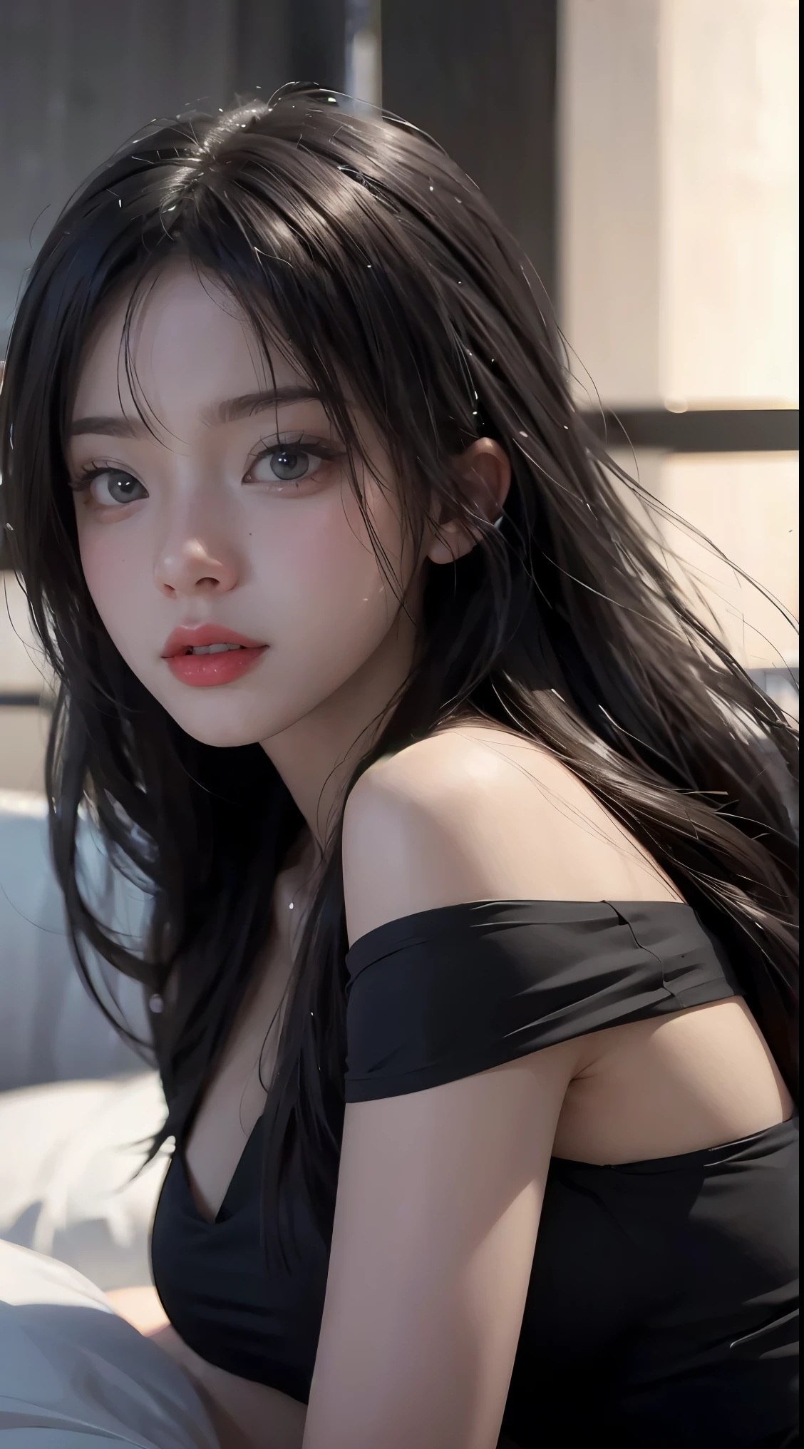 arafed image of a woman with long hair and a black top, 3 d anime realistic, photorealistic anime girl render, 8k portrait render, realistic anime 3 d style, smooth anime cg art, realistic young anime girl, realistic. cheng yi, photorealistic anime, beautiful realistic face, hyper realistic anime, stunning anime face portrait, realistic beautiful face