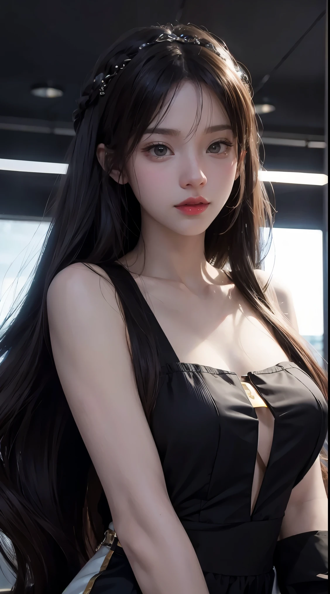 arafed image of a woman with long hair and a black top, 3 d anime realistic, photorealistic anime girl render, 8k portrait render, realistic anime 3 d style, smooth anime cg art, realistic young anime girl, realistic. cheng yi, photorealistic anime, beautiful realistic face, hyper realistic anime, stunning anime face portrait, realistic beautiful face