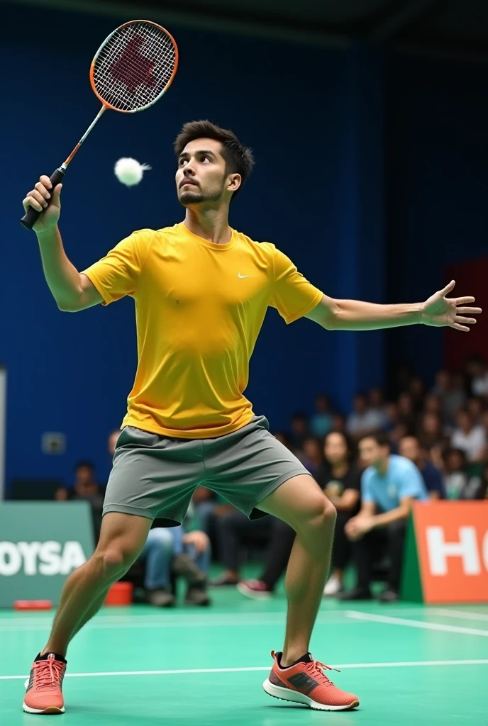 Make a badminton player with yonex racket.. Smash position